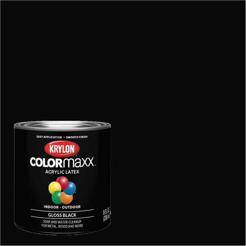 Krylon K05605007 COLORmaxx Acrylic Latex Brush On Paint for Indoor/Outdoor Use, Â½ Pint, Gloss Black - Image 2